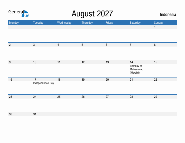 Fillable August 2027 Calendar