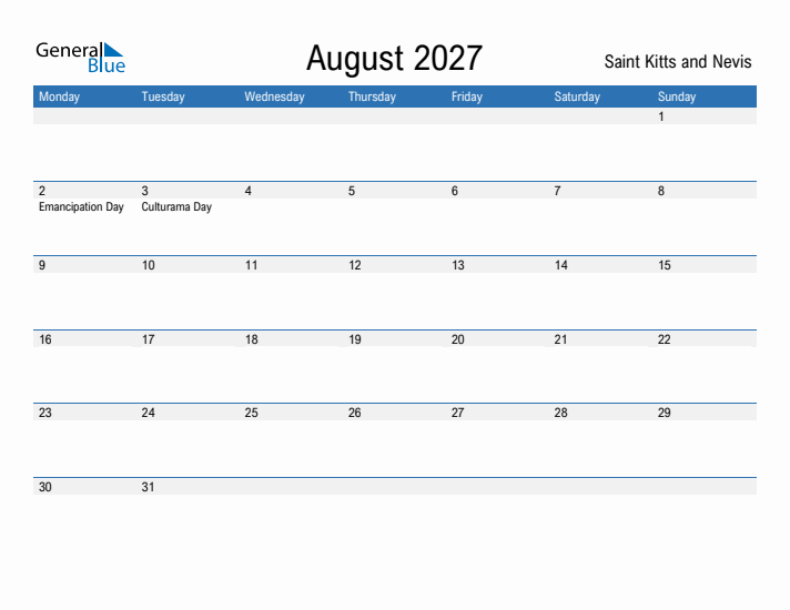 Fillable August 2027 Calendar