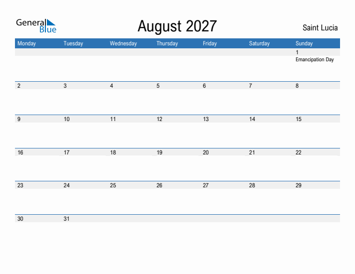 Fillable August 2027 Calendar