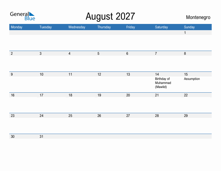 Fillable August 2027 Calendar