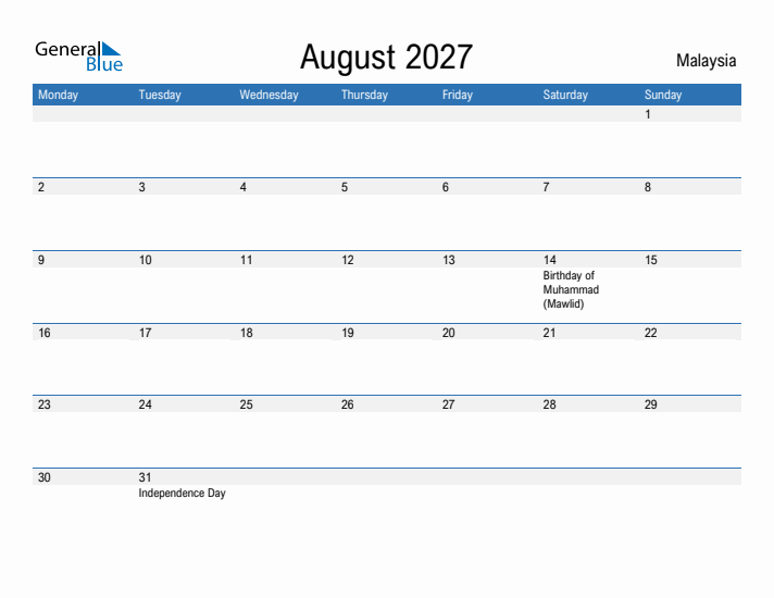 Fillable August 2027 Calendar