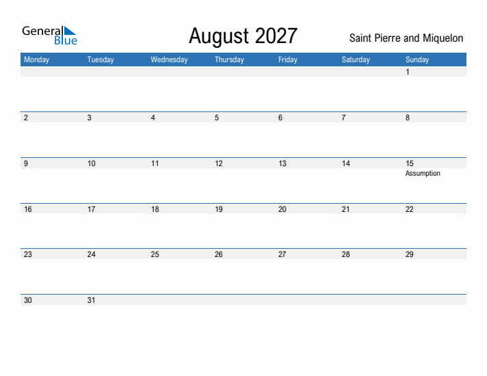 Fillable August 2027 Calendar