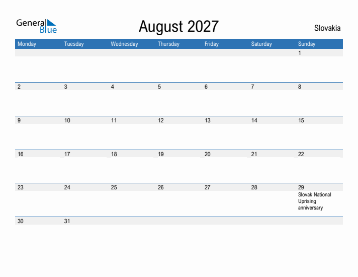Fillable August 2027 Calendar