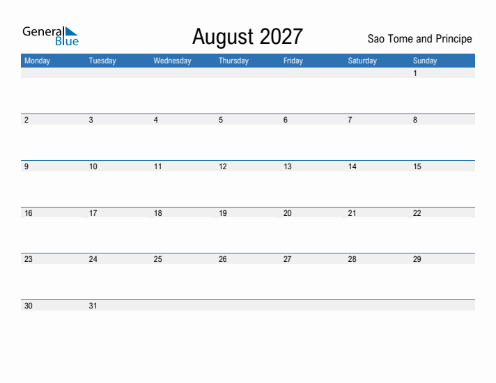 Fillable August 2027 Calendar