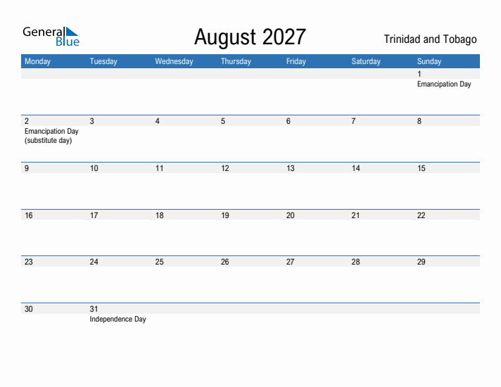 Fillable August 2027 Calendar