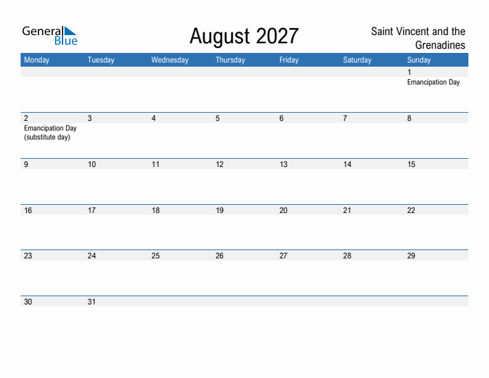Fillable August 2027 Calendar