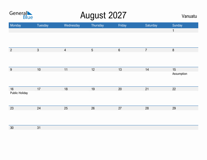 Fillable August 2027 Calendar