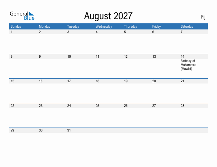 Fillable August 2027 Calendar