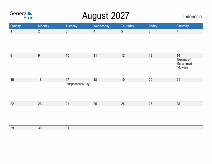 Fillable August 2027 Calendar
