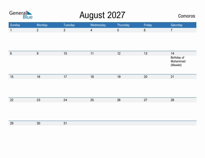 Fillable August 2027 Calendar