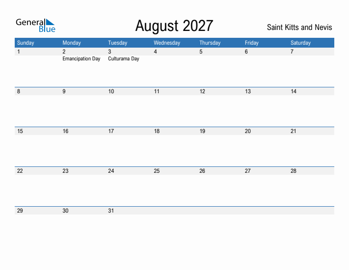 Fillable August 2027 Calendar
