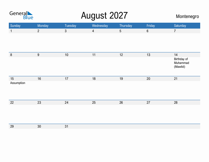 Fillable August 2027 Calendar