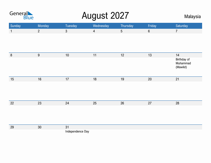 Fillable August 2027 Calendar