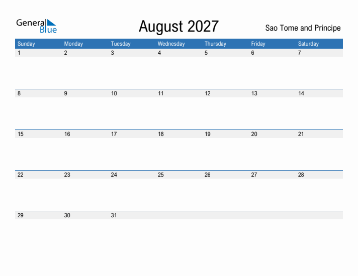 Fillable August 2027 Calendar