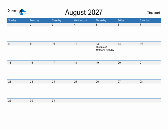 Fillable August 2027 Calendar