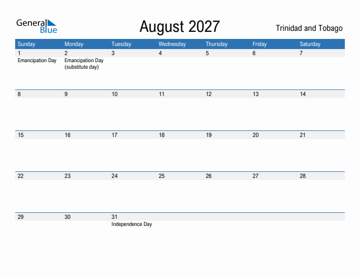 Fillable August 2027 Calendar