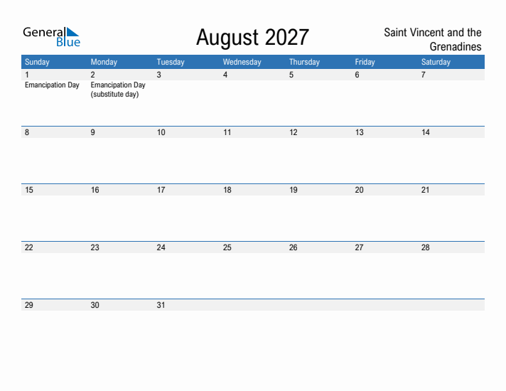Fillable August 2027 Calendar