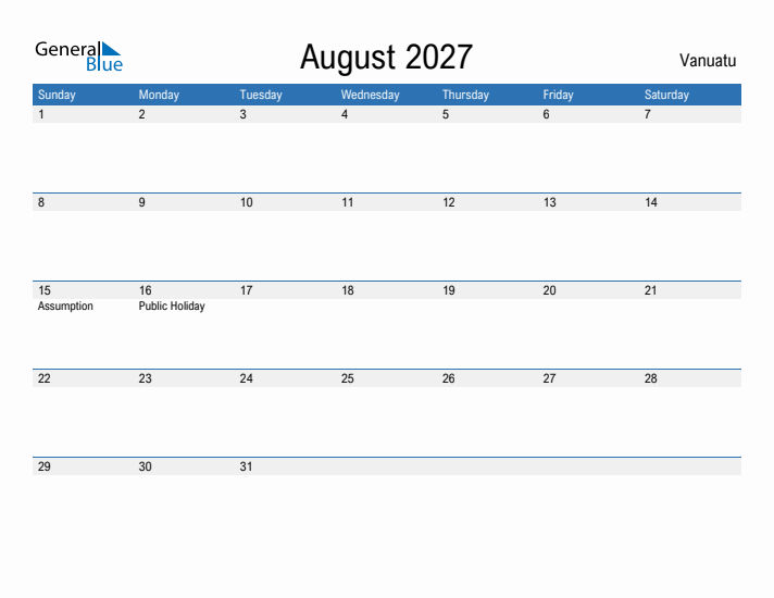 Fillable August 2027 Calendar