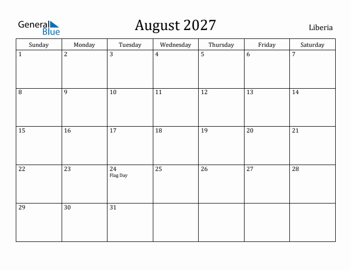 August 2027 Calendar Liberia