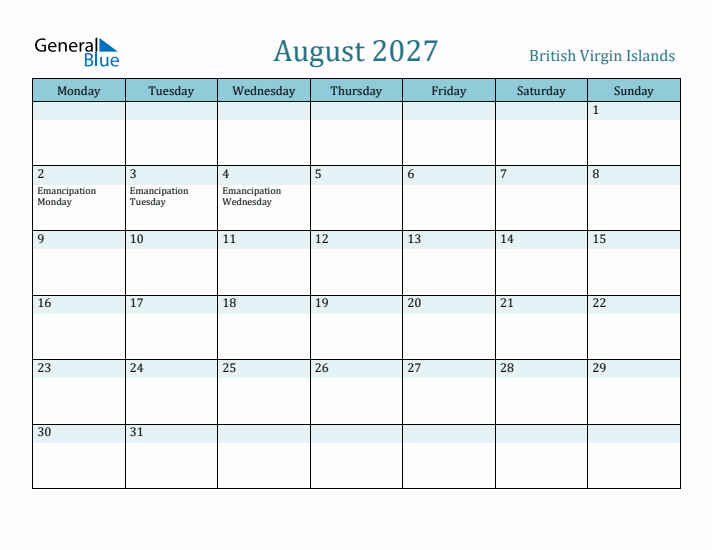 August 2027 Calendar with Holidays
