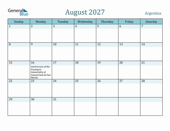 August 2027 Calendar with Holidays