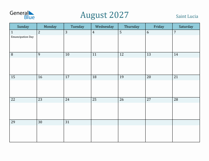August 2027 Calendar with Holidays