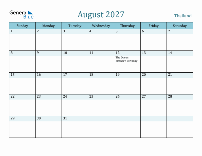 August 2027 Calendar with Holidays