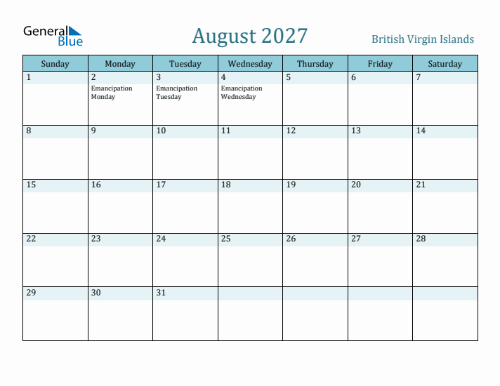 August 2027 Calendar with Holidays