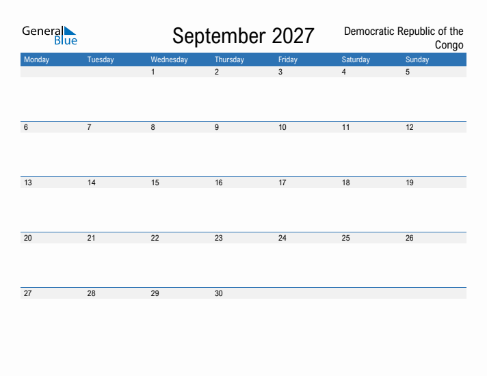 Fillable September 2027 Calendar