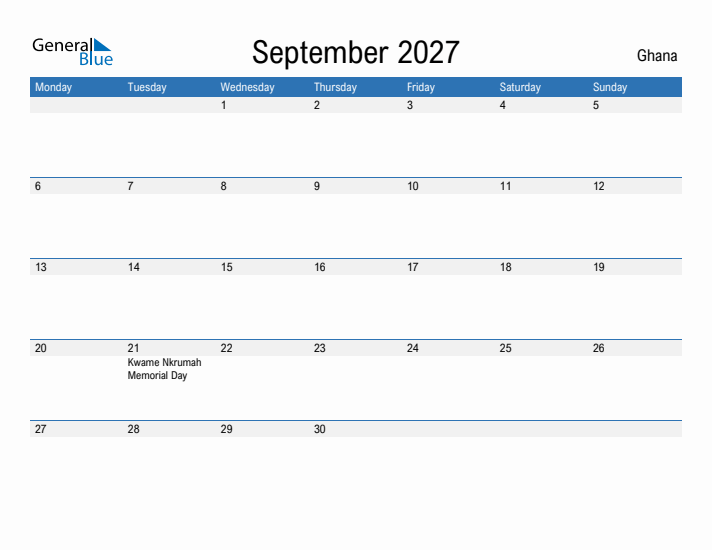 Fillable September 2027 Calendar