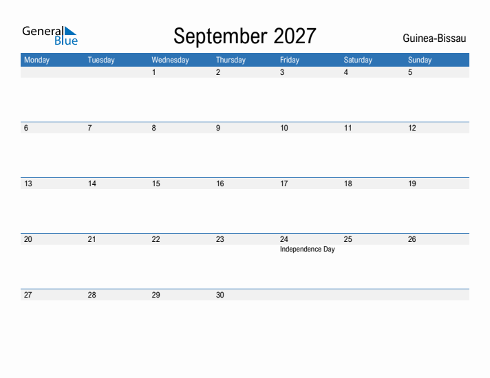 Fillable September 2027 Calendar