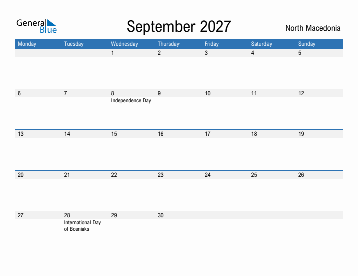 Fillable September 2027 Calendar