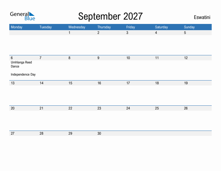 Fillable September 2027 Calendar