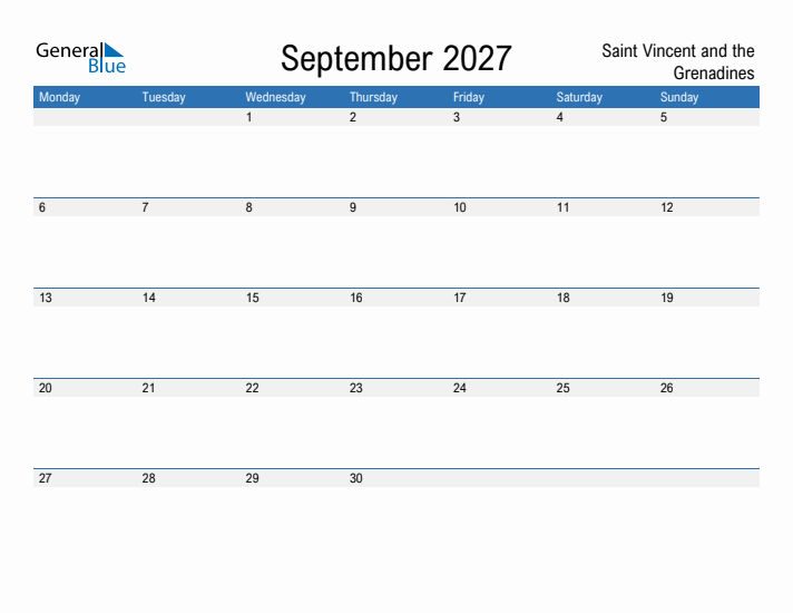 Fillable September 2027 Calendar