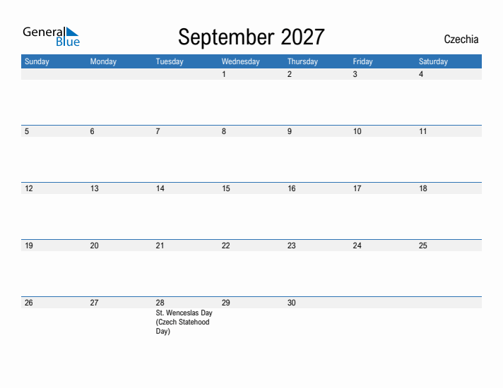 Fillable September 2027 Calendar