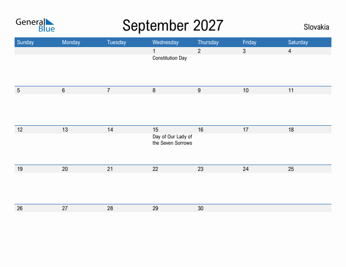 Fillable September 2027 Calendar