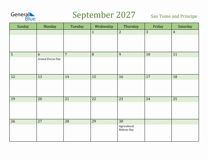 September 2027 Calendar with Sao Tome and Principe Holidays