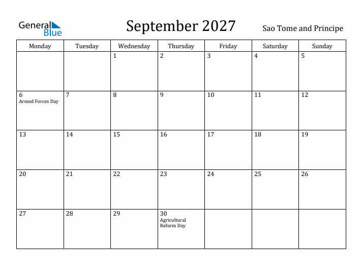 September 2027 Calendar Sao Tome and Principe