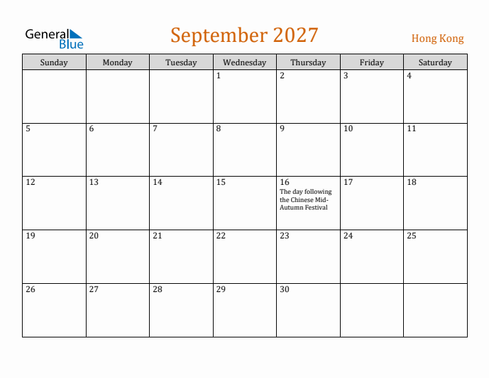 September 2027 Holiday Calendar with Sunday Start