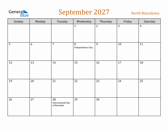 September 2027 Holiday Calendar with Sunday Start