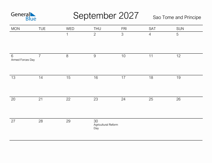 Printable September 2027 Calendar for Sao Tome and Principe