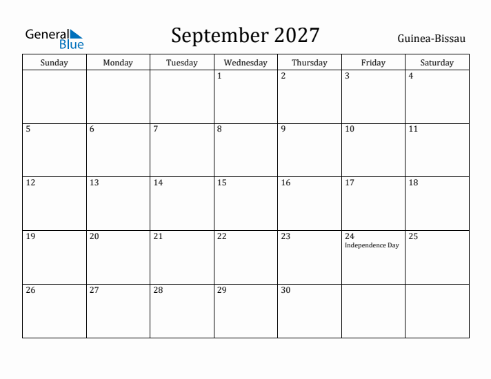 September 2027 Calendar Guinea-Bissau