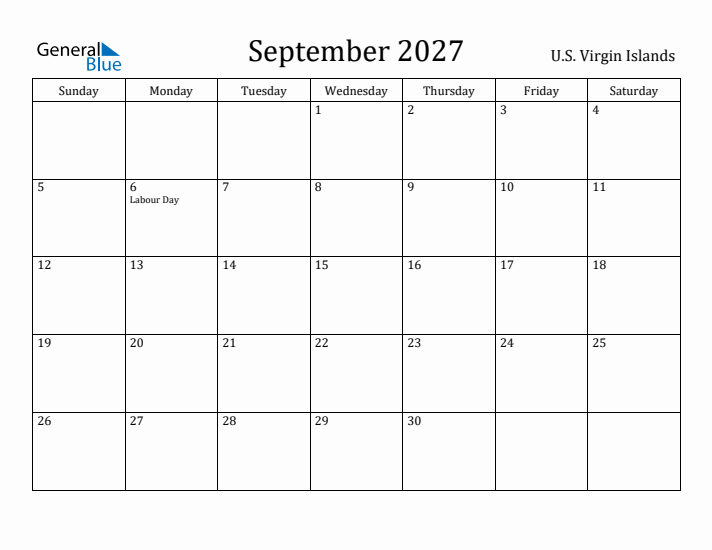 September 2027 Calendar U.S. Virgin Islands