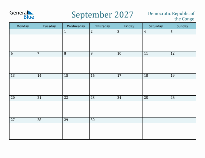 September 2027 Calendar with Holidays