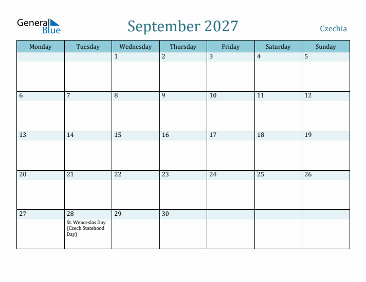 September 2027 Calendar with Holidays