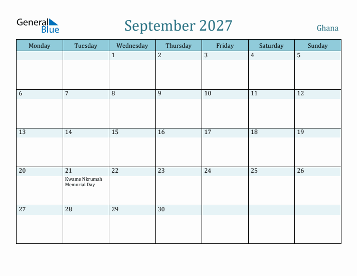 September 2027 Calendar with Holidays