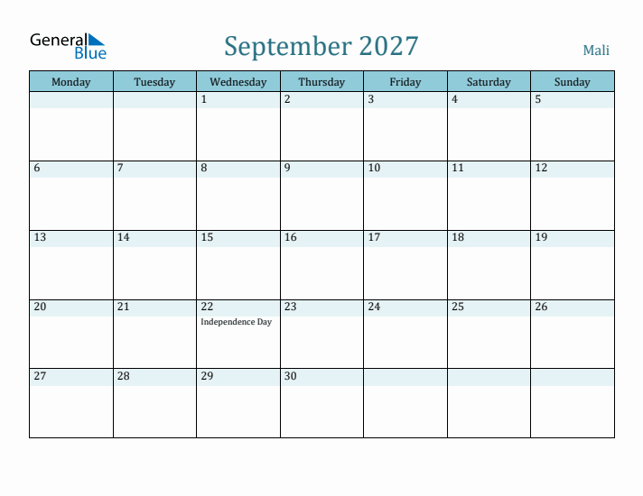 September 2027 Calendar with Holidays