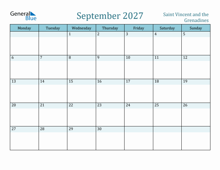 September 2027 Calendar with Holidays