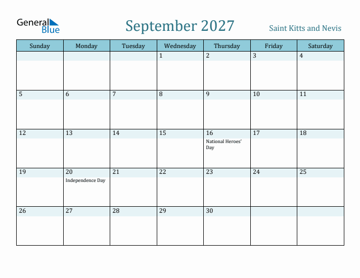 September 2027 Calendar with Holidays