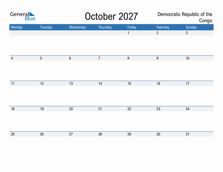 Fillable October 2027 Calendar